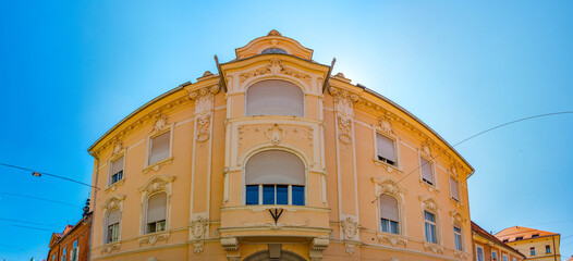 Facades of old houses in the historical center of Ptuj, Slovenia