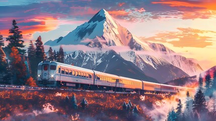 Train and Landscape with Mountain.
