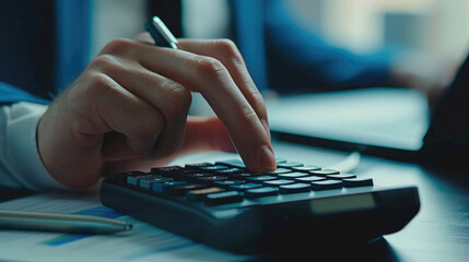 Fototapeta premium Businessman Working with Calculator in Office Environment