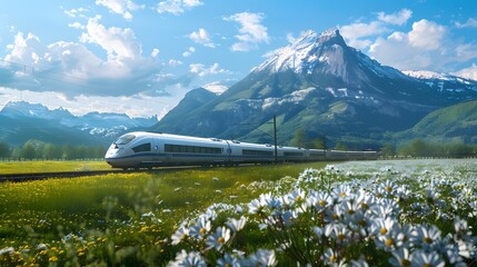 Train and Landscape with Mountain.
 - obrazy, fototapety, plakaty
