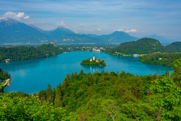Fototapeta na wymiar Aerial view of lake Bled in Slovenia
