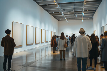 Group of People Walking Through Museum
