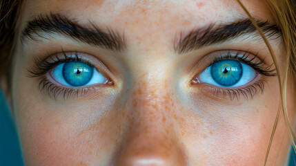 Fototapeta premium Beautiful blue eyes of a young woman. Close-up.
