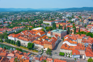 Fototapeta na wymiar Aerial view of the University library at the Slovenian capital L