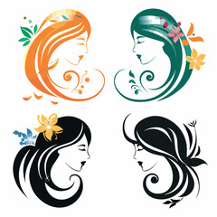 Four beautiful female heads drawn in floral style