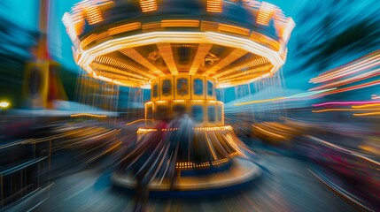 spinning carousel lights in motion.  - obrazy, fototapety, plakaty