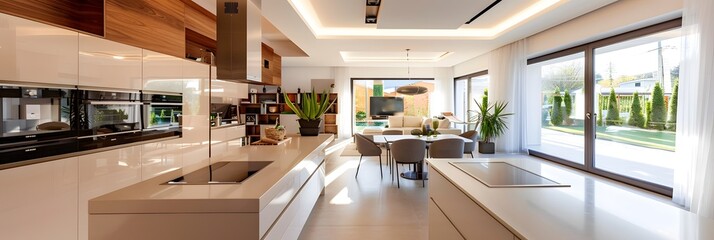 Modern style kitchen interior design,White and brown modern kitchen.