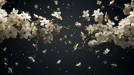 Serene Beauty: Delicate Jasmine Flowers Arranged in Contrast Against the Ebon Sky, Capturing the...