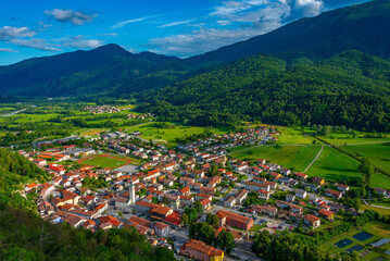 Aerial view of Slovenian town Kobarid