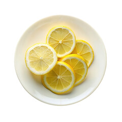 Lemon slices on white plate isolated on transparent background