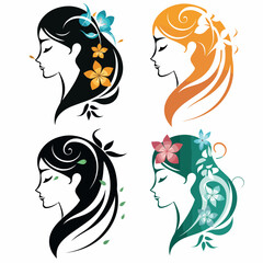 Four beautiful female heads drawn in floral style