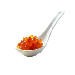 Fototapeta na wymiar Orange caviar on white spoon isolated on transparent background