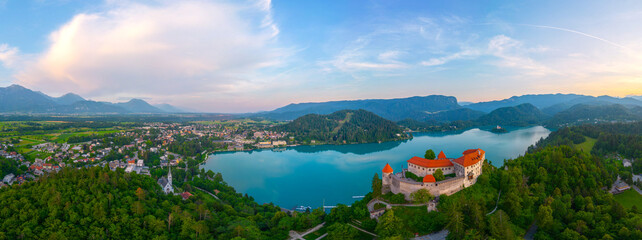 Bled castle over Bled town in Slovenia