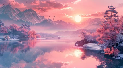 Draagtas Japanese sunset with vaporwave vibe. Generative AI © wellyans