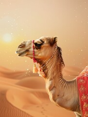 This image is created for Islamic events like Eid ul Adha, Camel, poster and copy space - generative ai - obrazy, fototapety, plakaty