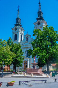 Four lions fountain and St. Nicholas Cathedral at Sremski Karlov