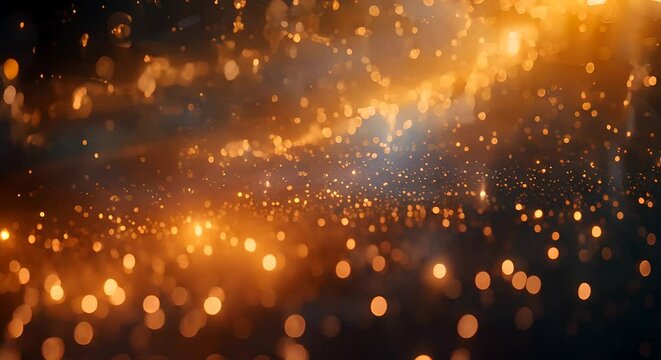 A blurred image featuring golden lights against a dark backdrop. The lights shimmer and create a mesmerizing effect