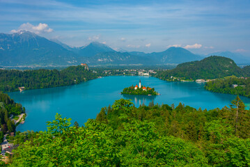 Naklejka na ściany i meble Aerial view of lake Bled in Slovenia