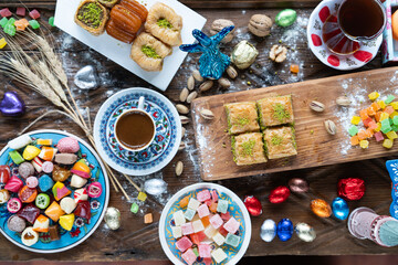 Colorful Candy and Chocolate in the Turkish Desserts, Special Concept Photo for Ramadan, Üsküdar...
