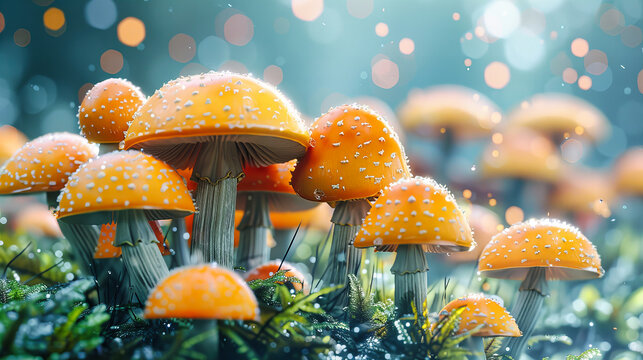 The Forests Hidden Jewels, Mushrooms Sprouting Amongst the Foliage, a Celebration of Lifes Small Wonders and Natures Diversity