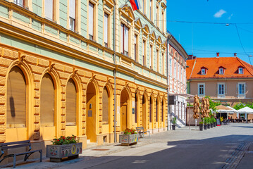 Facades of old houses in the historical center of Ptuj, Slovenia