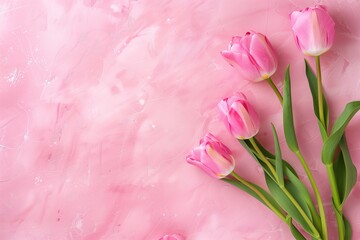 Fototapeta premium Pink Tulips on Textured Background