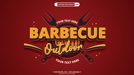 Barbecue outdoor logo type 3d editable vector text style effect