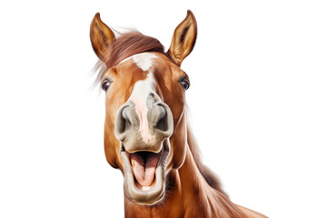 Obraz premium Portrait of Funny Happy Smiling Horse Isolated on White Background