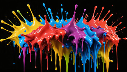 a black background with several different colors of paint splattered in the center.