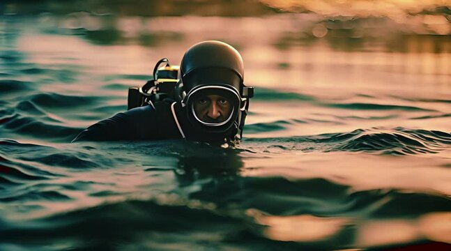 Depiction of a Deep Sea Diver&rsquo;s Journey from Ocean Depths to Surface