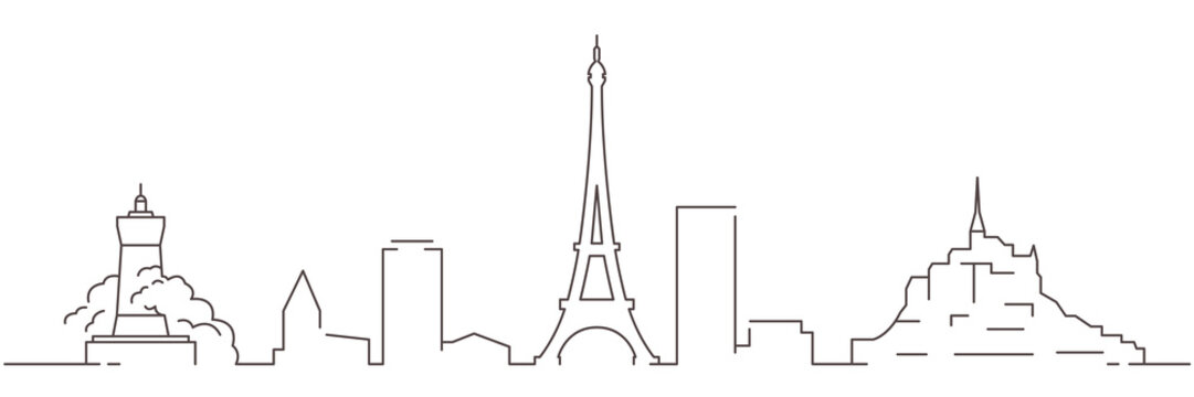 France Dark Line Simple Minimalist Skyline With White Background