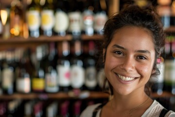 A woman stands gazing at a shelf filled with various wine bottles, each label telling a different story of flavors and regions