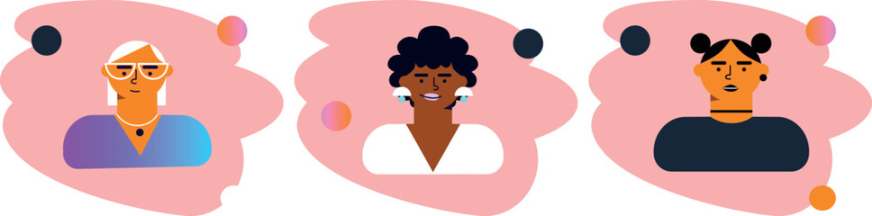 People character portrait. Flat cartoon avatar of men and women. 