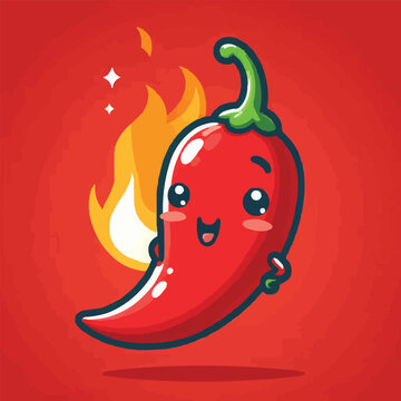 free vector Cute spicy chilli pepper with flame on mouth cartoon vector icon illustration food vegetable icon Red background