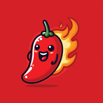 free vector Cute spicy chilli pepper with flame on mouth cartoon vector icon illustration food vegetable icon Red background