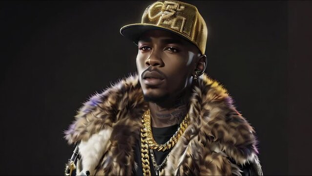 Stylish man in a golden jacket and cap posing

