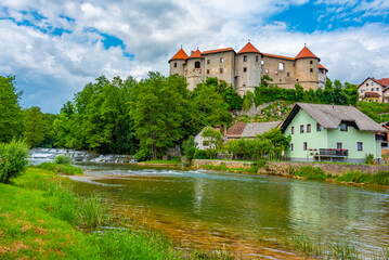 Fototapeta na wymiar Panorama view of Zuzemberk castle in Slovenia