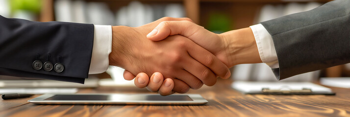 two hands shaking hands, coming to an agreement - obrazy, fototapety, plakaty