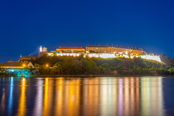Night view of Petrovaradin fortress in Serbian town Novi Sad