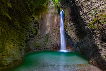 View of Kozjak waterfall in Slovenia