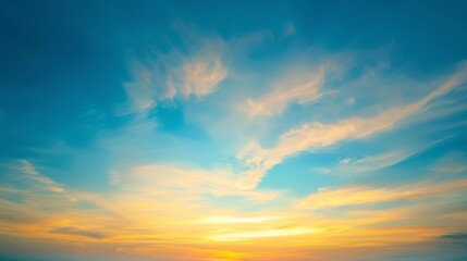 sunset sky, sunrise with yellow and blue sky, romantic natural landscape generative ai - obrazy, fototapety, plakaty