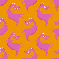 Cartoon monsters dragon seamless birthday crocodile pattern for wrapping paper and fabrics and linens and kids