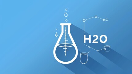 Chemical formula for water drops "H2O" isolated on blue background generative ai