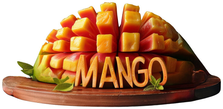 Fresh Mango With Mango Text. Transparent PNG Background