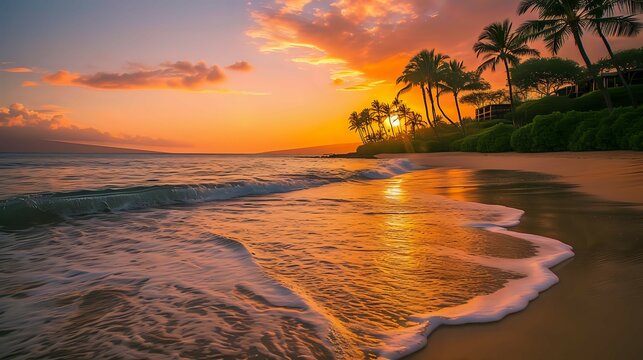 Serene Sunset Beach Paradise./n