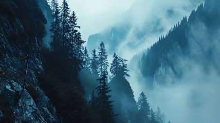 A Panoramic View of Rugged Peaks Dotted with Trees