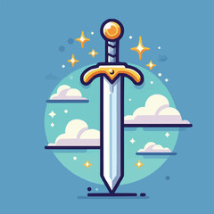 Sword cartoon vector icon illustration. holiday object icon concept isolated premium vector sky color background - obrazy, fototapety, plakaty