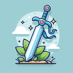 Sword cartoon vector icon illustration. holiday object icon concept isolated premium vector sky color background - obrazy, fototapety, plakaty