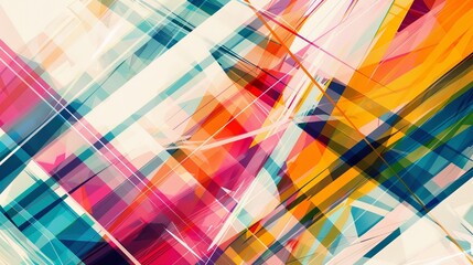 Here's a picture I made with modern abstract patterns. It's got colors that go well together and soft pastel shades. There are geometric lines that crisscross and overlap, making it look lively  - obrazy, fototapety, plakaty