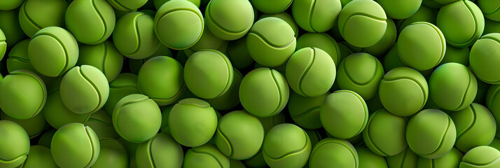Large pile of tennis balls for the whole frame, View of the huge amount of green tennis balls.